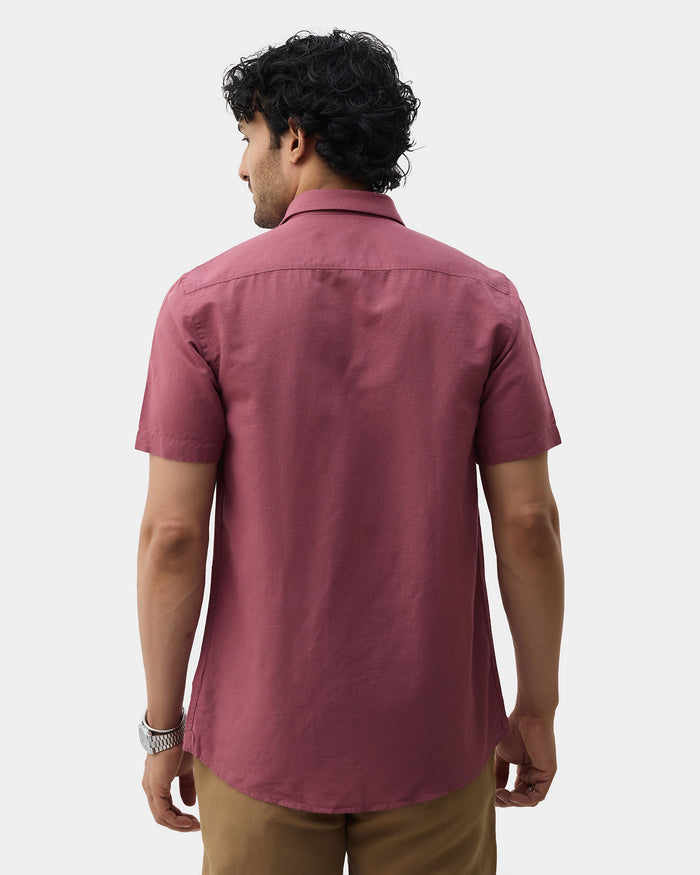 Pink Half Sleeve Linen Solid Shirt - Cleo