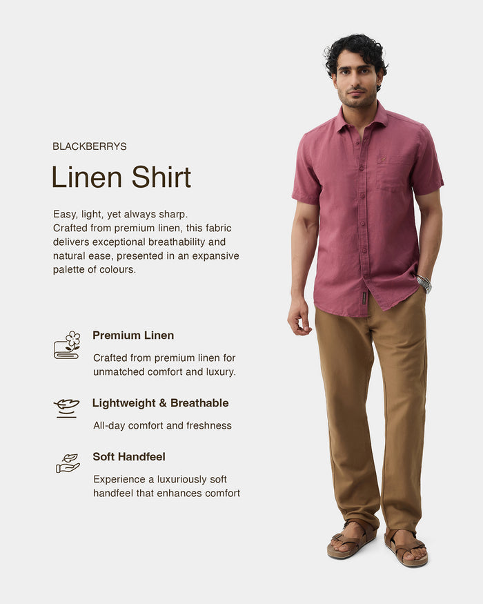 Pink Half Sleeve Linen Solid Shirt - Cleo