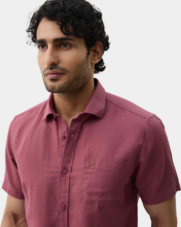 Pink Half Sleeve Linen Solid Shirt - Cleo