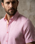 Pink Linen Plain Short Sleeve Shirt