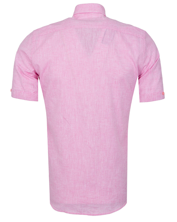 Pink Linen Plain Short Sleeve Shirt-Makrom