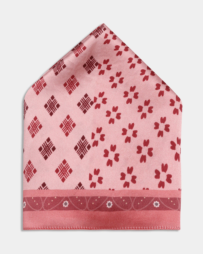 Pink Printed 100% Silk Pocket Square - Aerial