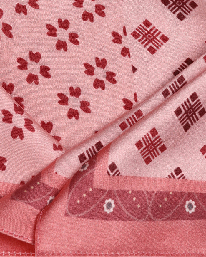 Pink Printed 100% Silk Pocket Square - Aerial