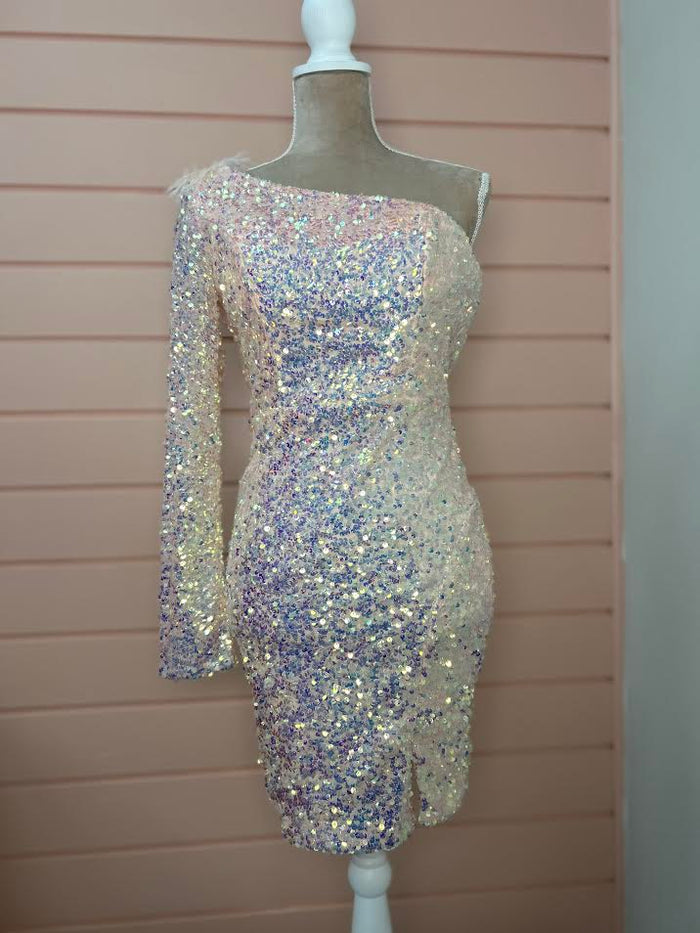 Pink Sequence One Sleeve Dress