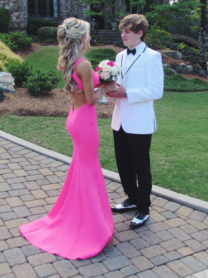 Pink Sweetheart Neck Open Back Mermaid Prom Dresses, Pink Mermaid Formal Evening Dresses