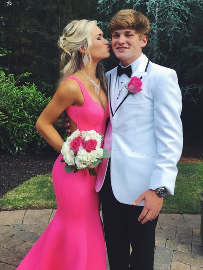 Pink Sweetheart Neck Open Back Mermaid Prom Dresses, Pink Mermaid Formal Evening Dresses