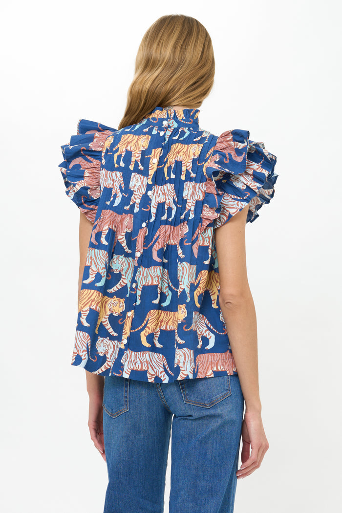 Pintuck Ruffle Top- Raj Navy