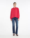 Pleated Button Down in Cotton Dobby in Love Potion