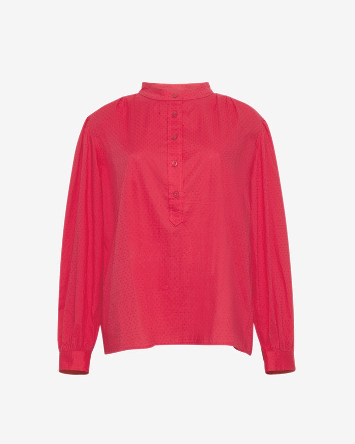 Pleated Button Down in Cotton Dobby in Love Potion