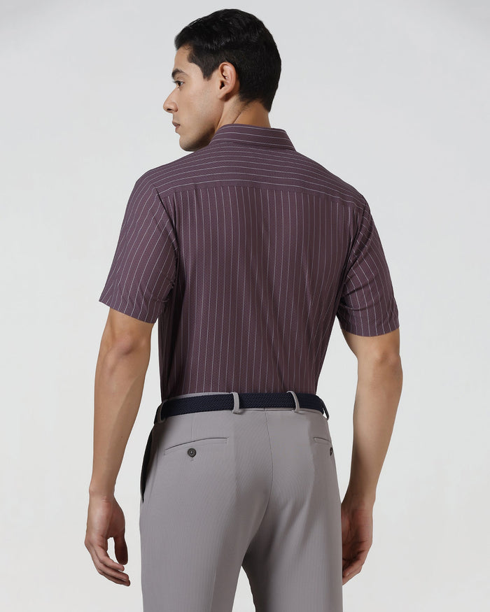 Plum Half Sleeve TechPro Stripe Shirt - Hyphen