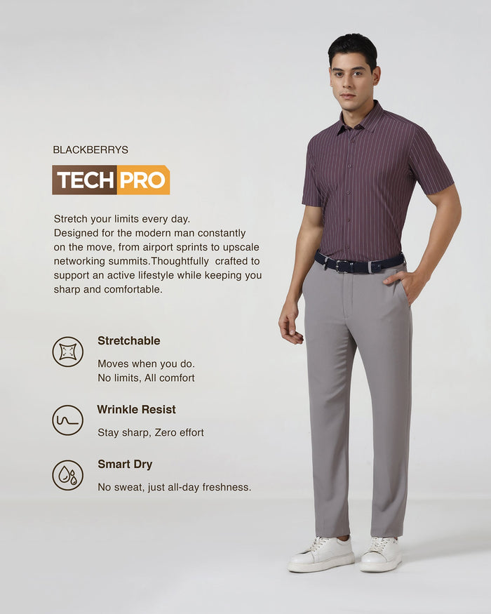 Plum Half Sleeve TechPro Stripe Shirt - Hyphen