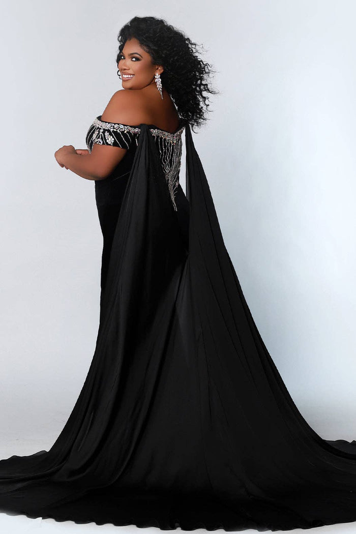 Plus Size Beaded Velvet Pageant Gown with Cape
