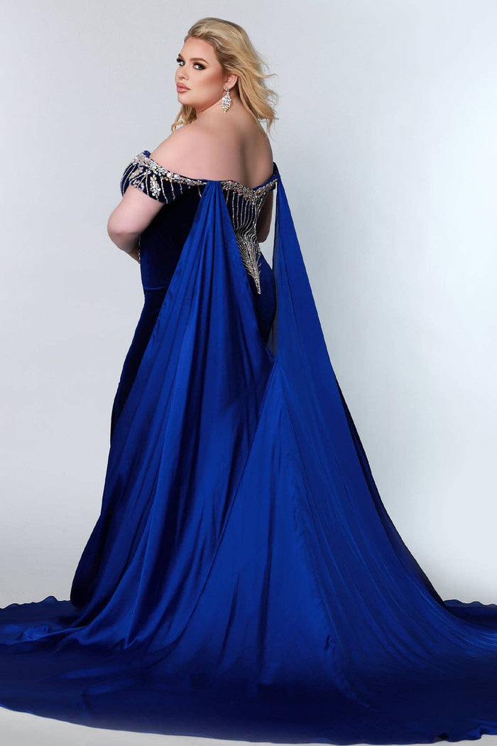 Plus Size Beaded Velvet Pageant Gown with Cape