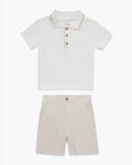 Polo Seersucker Short Set in Beige
