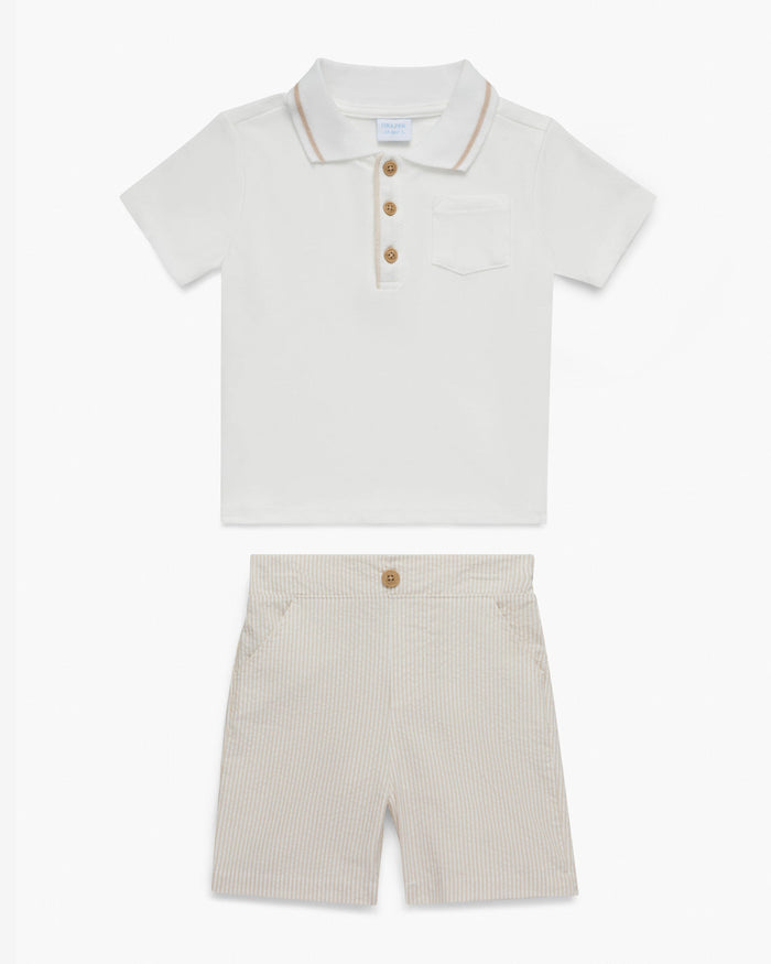 Polo Seersucker Short Set in Beige