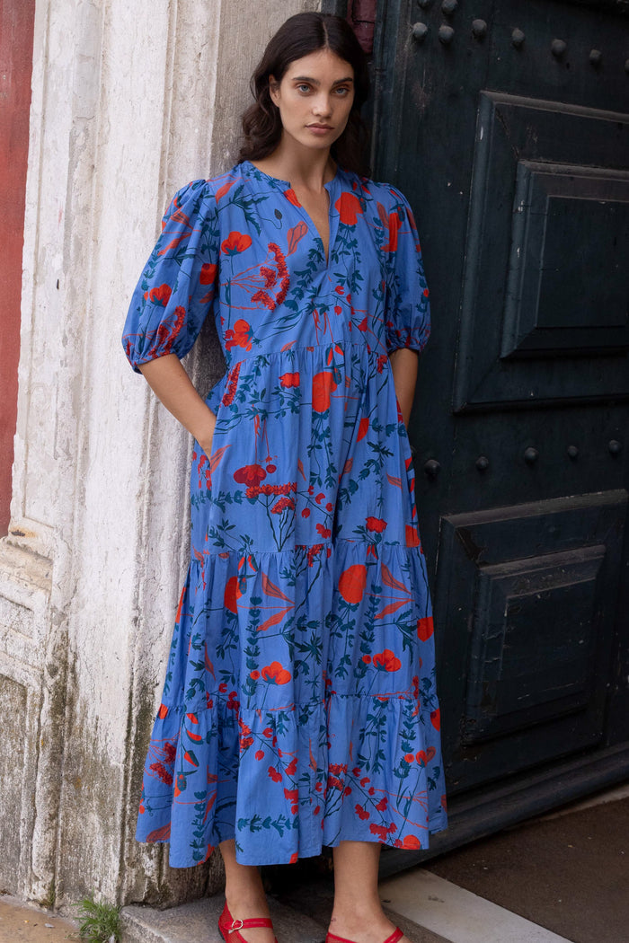 Puff Sleeve Maxi- Bartram Blue