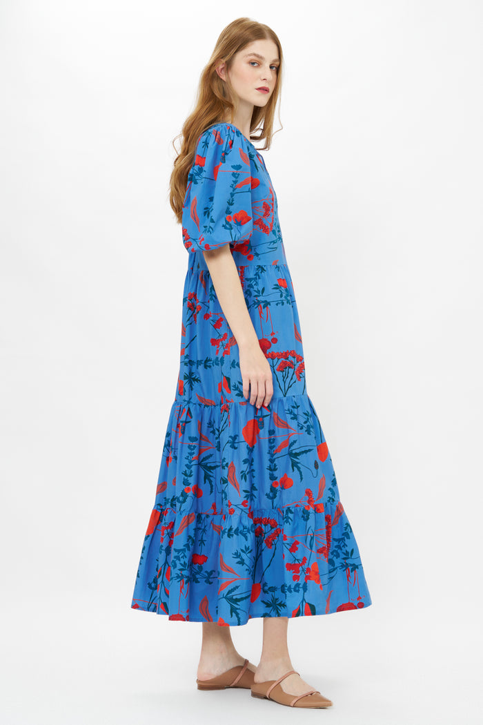 Puff Sleeve Maxi- Bartram Blue