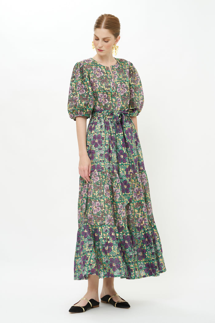 Puff Sleeve Maxi- Matera Green