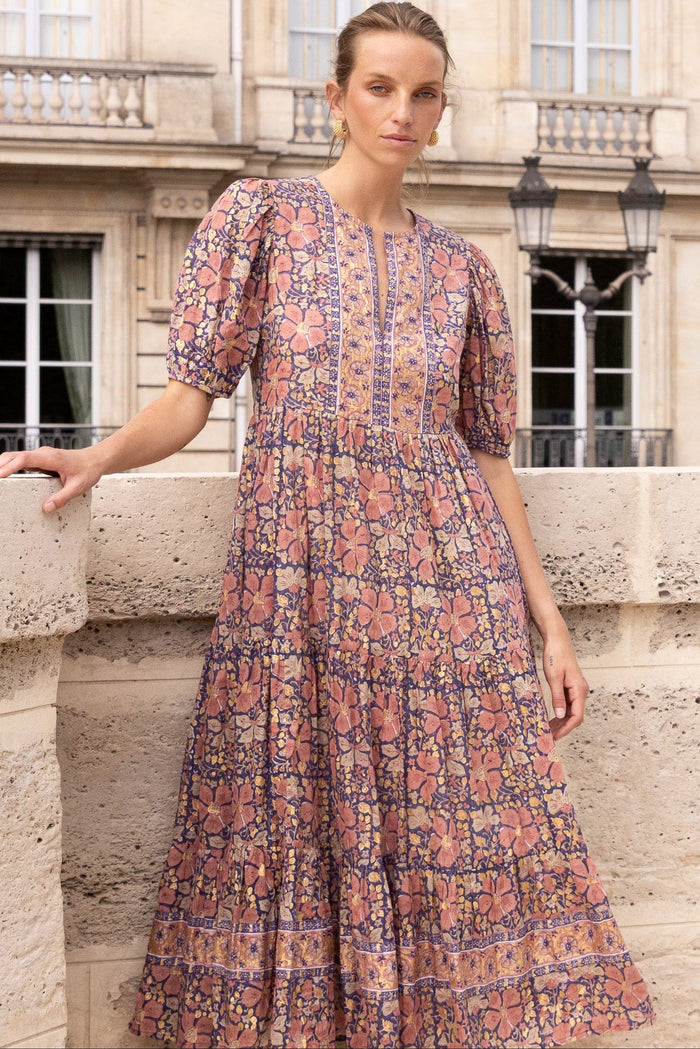 Puff Sleeve Maxi- Matera Navy