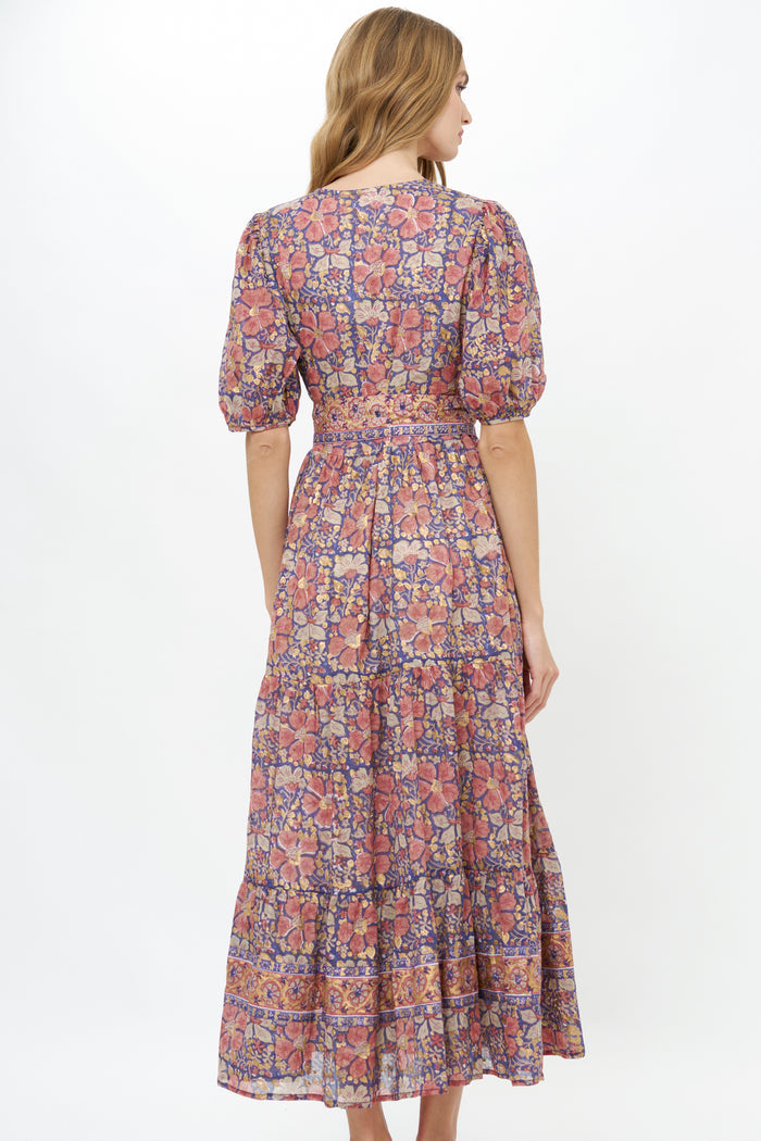 Puff Sleeve Maxi- Matera Navy