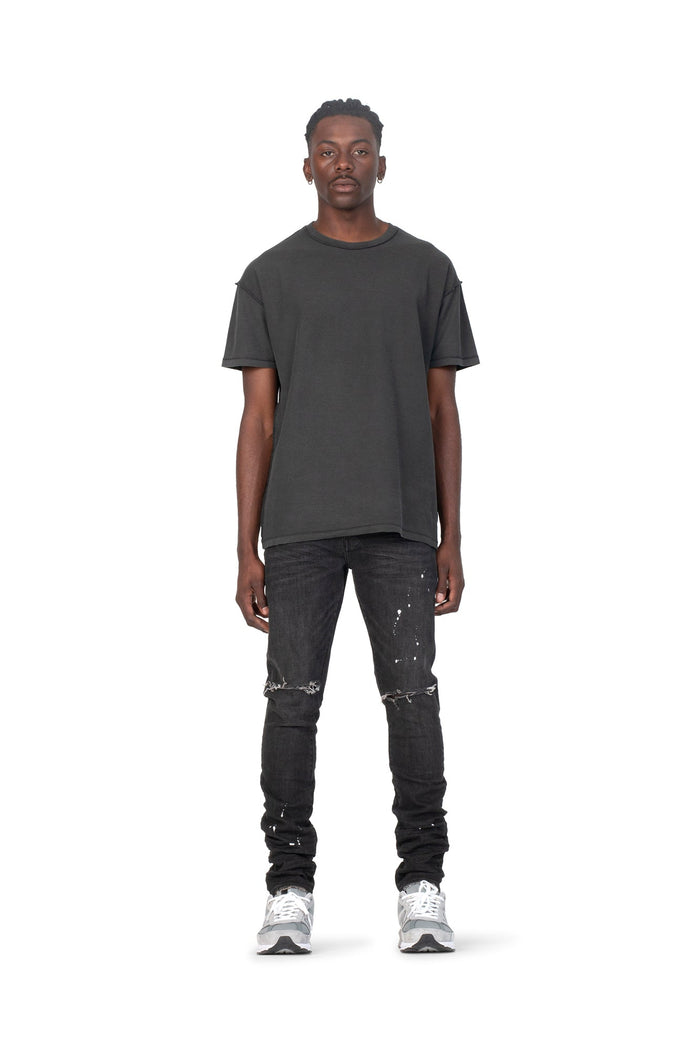 Purple - P001 Low Rise Skinny Jean Black Overspray - Clique Apparel