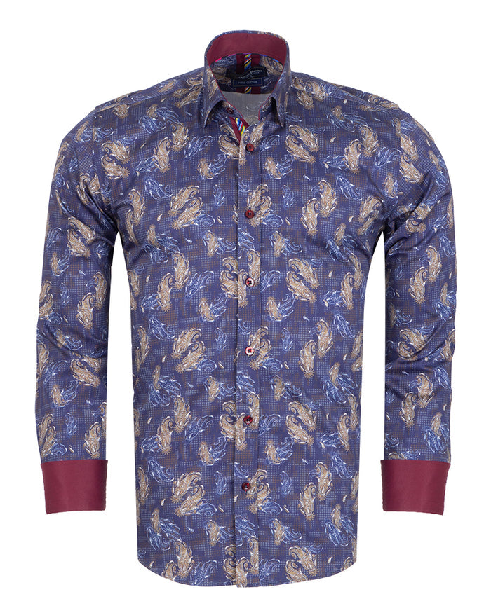 Purple Paisley Print Shirt with Matching Handkerchief-Makrom