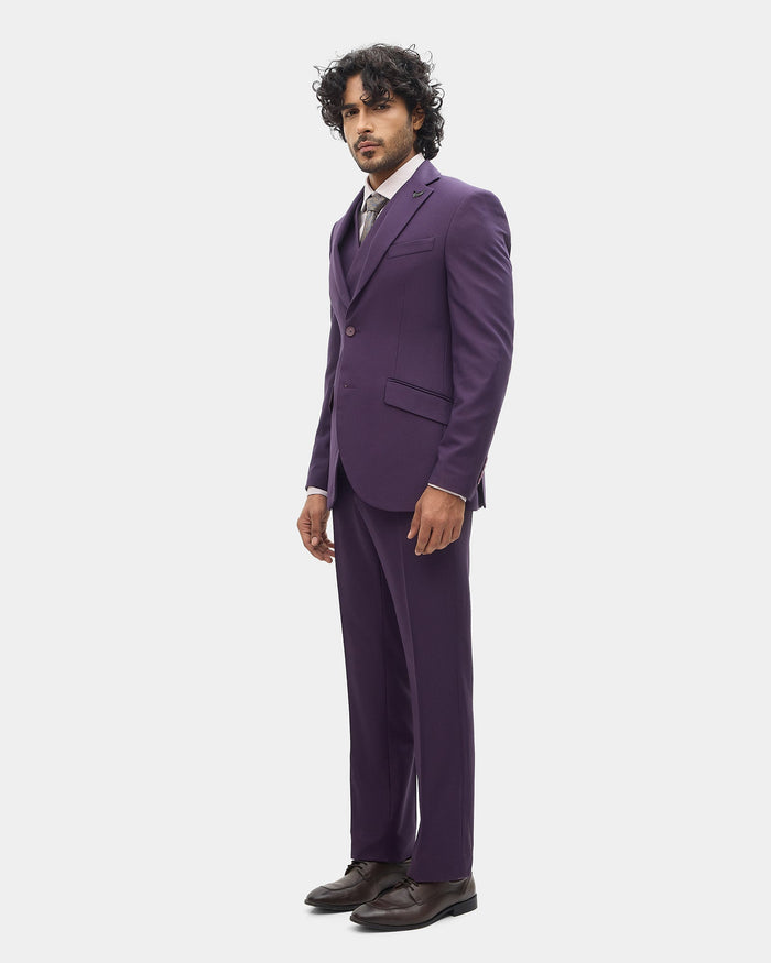 Purple Three Piece Textured Suit - Tristan