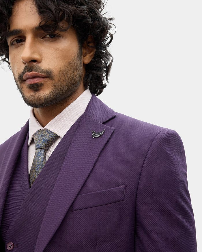 Purple Three Piece Textured Suit - Tristan
