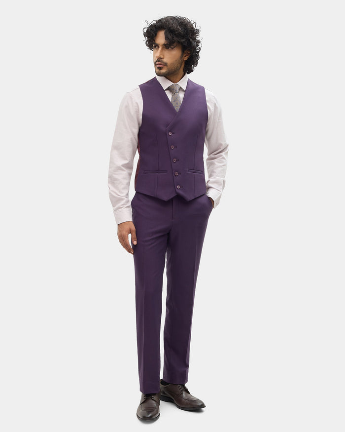 Purple Three Piece Textured Suit - Tristan