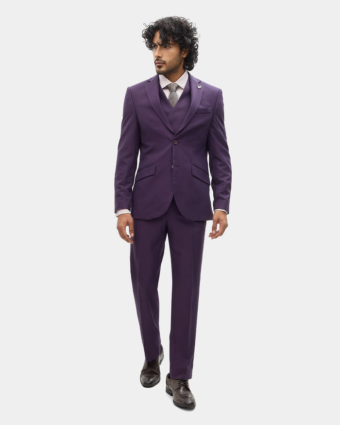 Purple Three Piece Textured Suit - Tristan