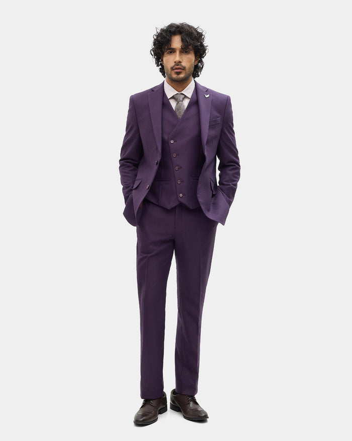 Purple Three Piece Textured Suit - Tristan
