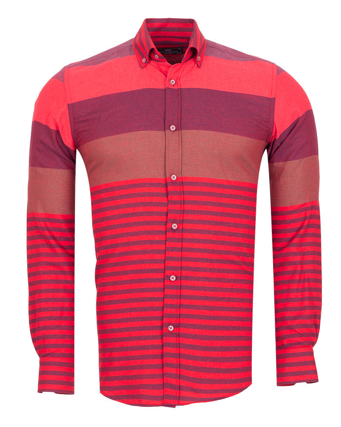 Red Front Row Striped Print Shirt-Makrom