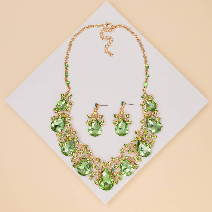 Rhinestone Embellished Teardrop Cut Crystal Necklace Set