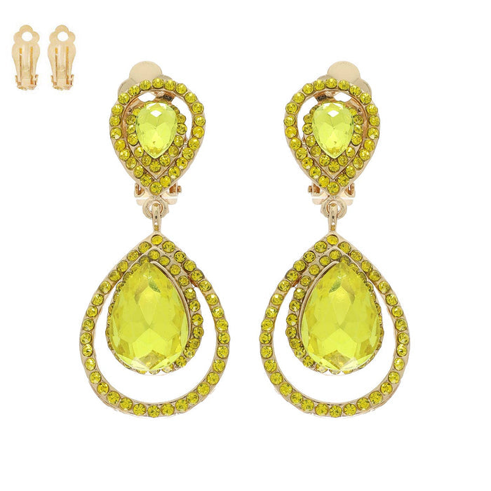 Rhinestone Halo Teardrop Gemstone Clip-On Earrings