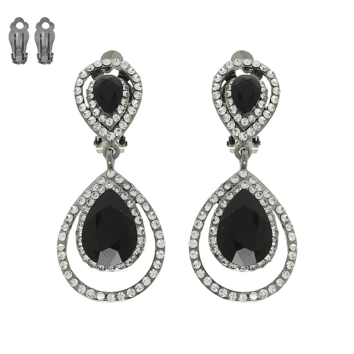 Rhinestone Halo Teardrop Gemstone Clip-On Earrings