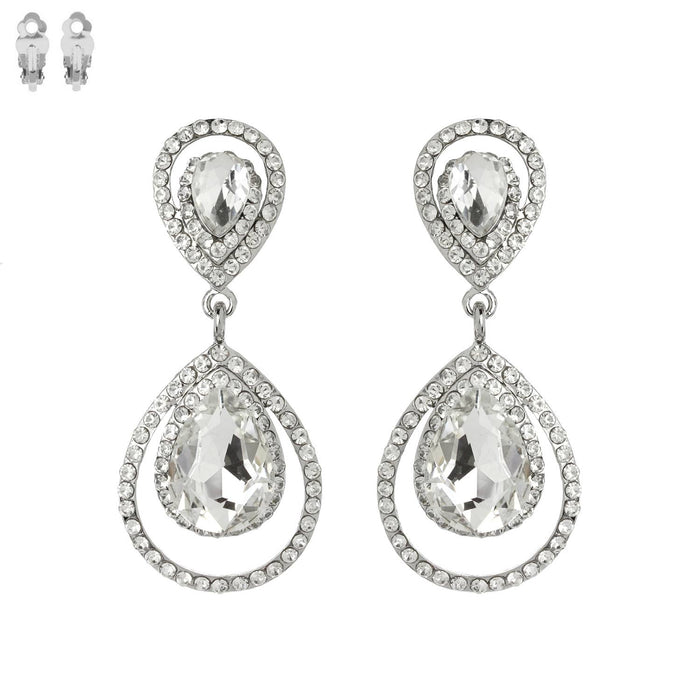 Rhinestone Halo Teardrop Gemstone Clip-On Earrings