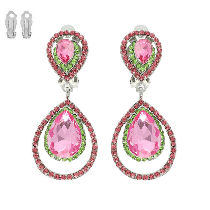 Rhinestone Halo Teardrop Gemstone Clip-On Earrings