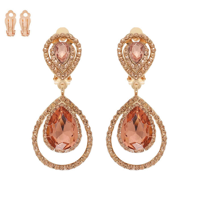 Rhinestone Halo Teardrop Gemstone Clip-On Earrings