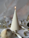 Ribbed Cone Candle Christmas Tree / Cream (Natural Soy Color)