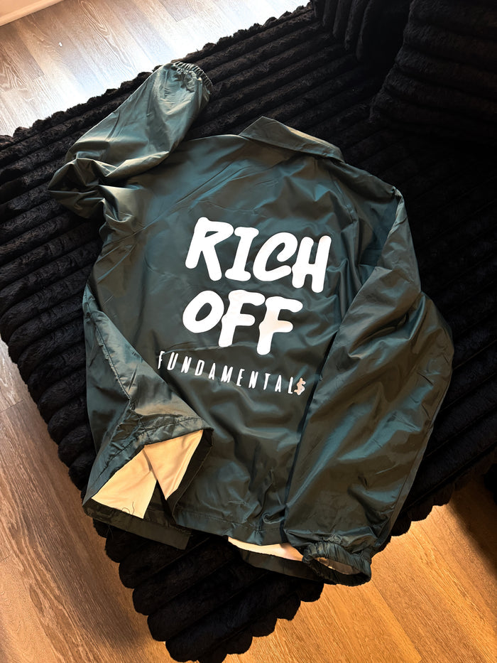 “Rich Off Fundamental$” Coach Jacket (Dark Green)