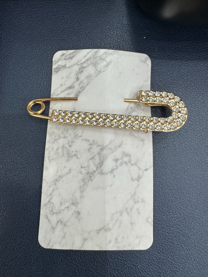 Rose Gold Rhinestone Safety Pin Brooch