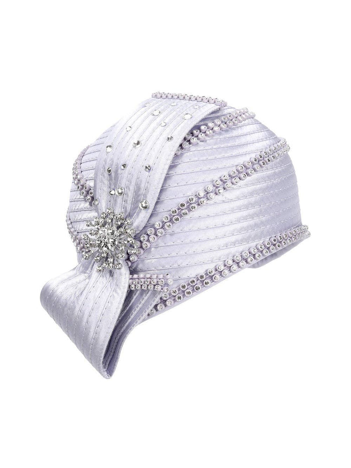 Round Ribbon Hat w/ Brooch and Rhinestoned Strip