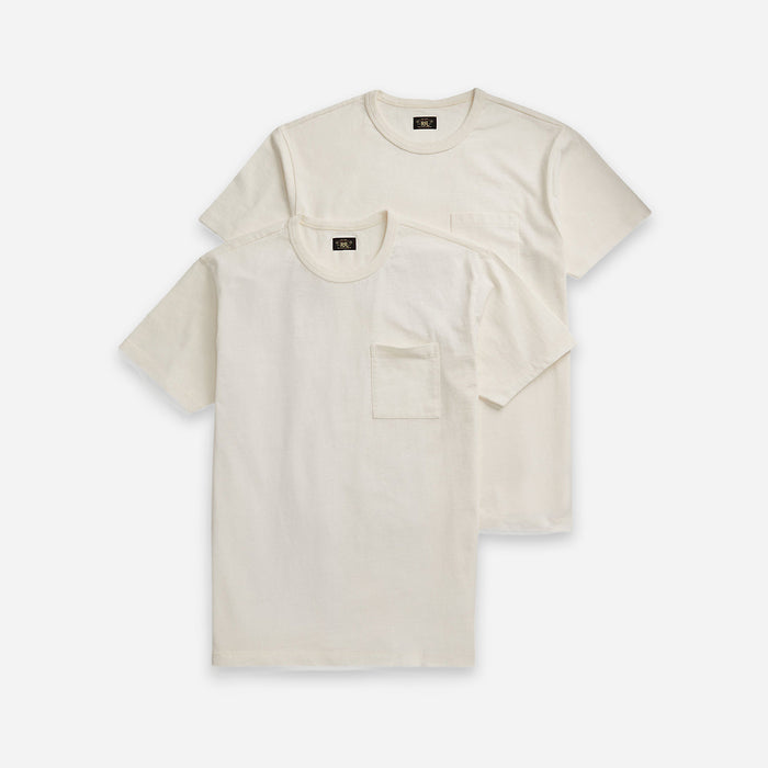 RRL Garment Dyed Pocket T-Shirt Two-Pack Warm White
