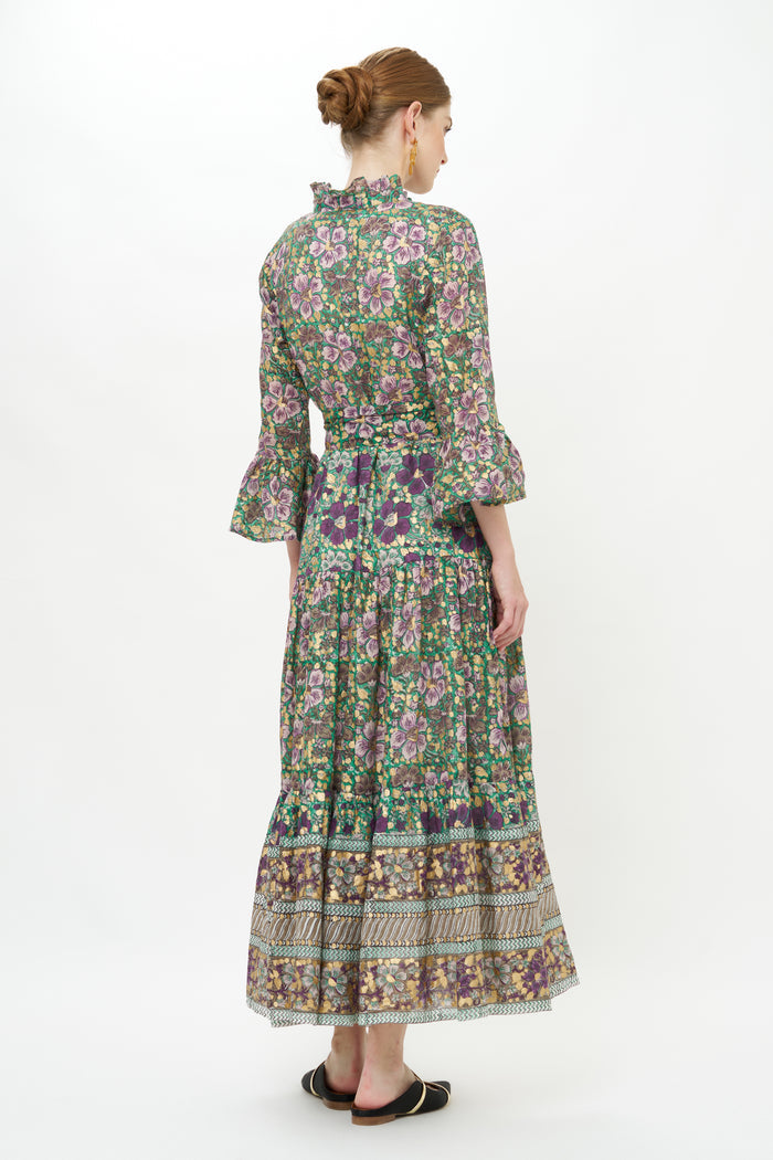 Ruffle Collar Bell Maxi- Matera Green