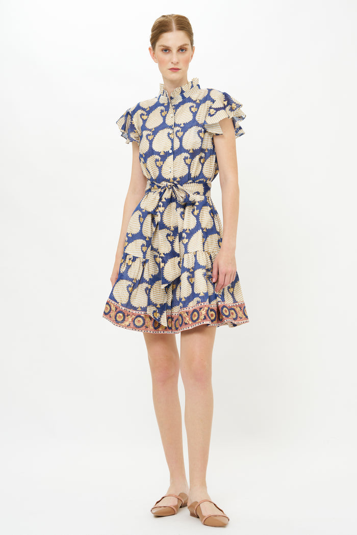 Ruffle Collar Button Mini- Agra Navy