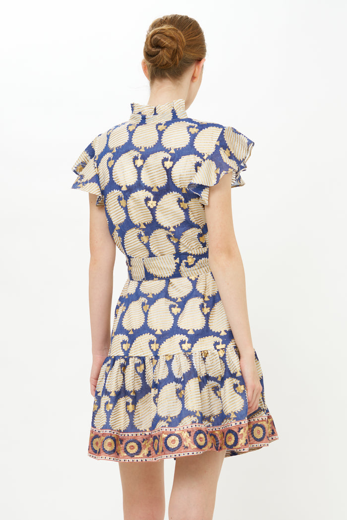 Ruffle Collar Button Mini- Agra Navy