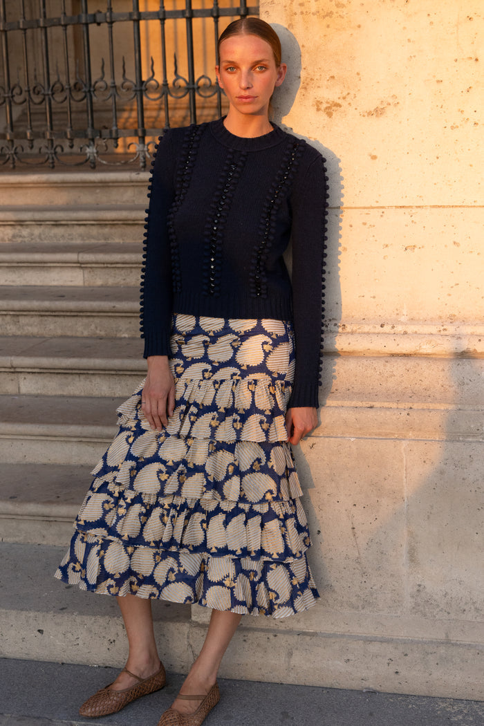 Ruffle Maxi Skirt- Agra Navy