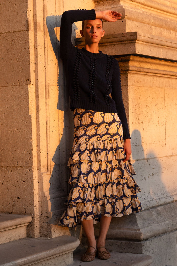 Ruffle Maxi Skirt- Agra Navy