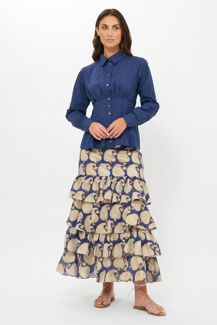 Ruffle Maxi Skirt- Agra Navy