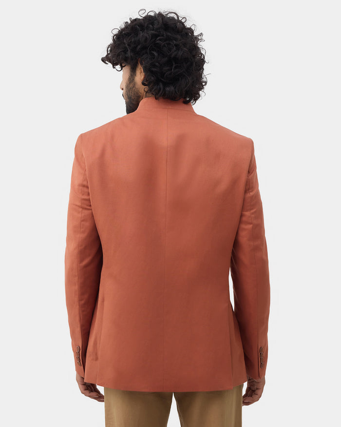 Rust Solid Linen Bandhgala - Yumi